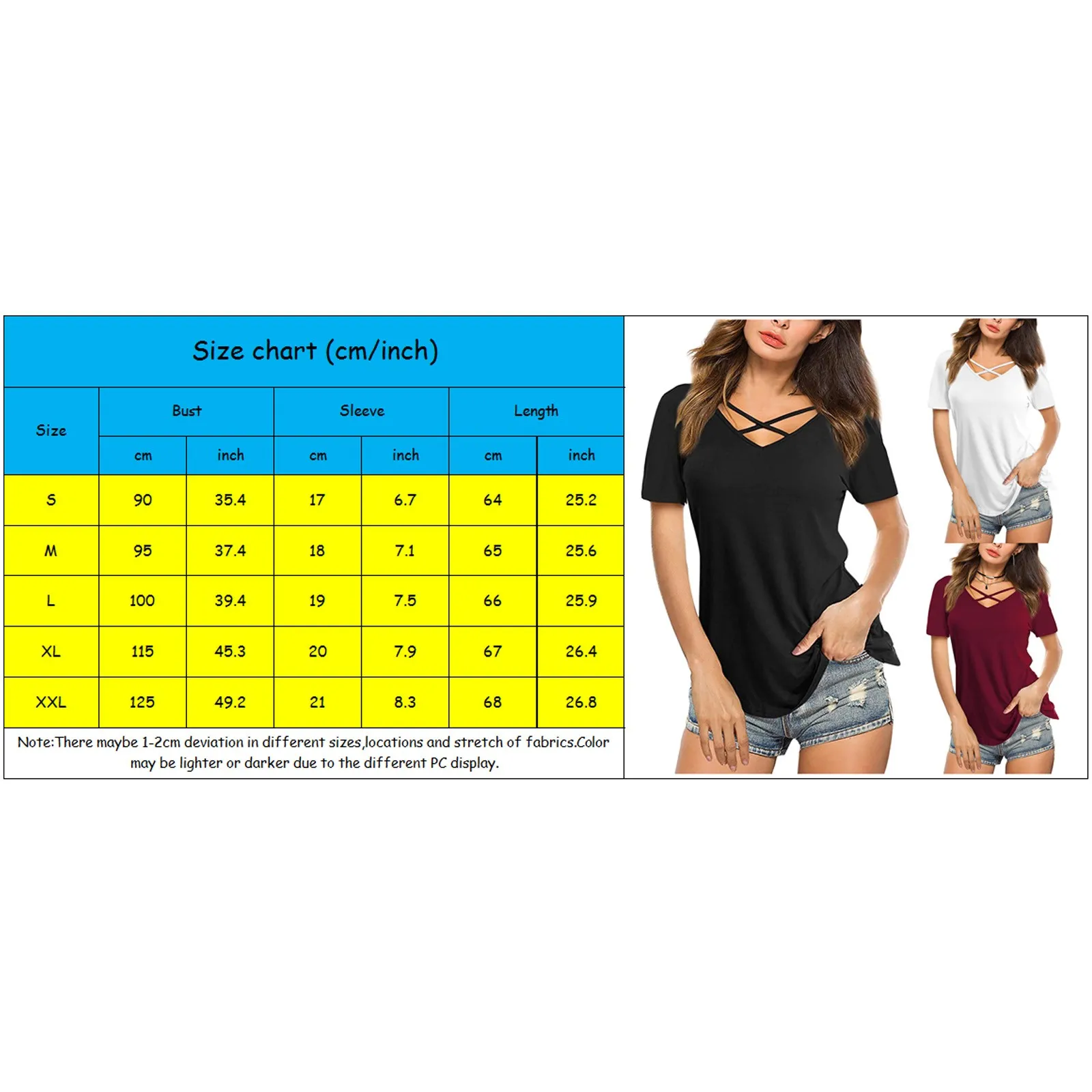 

Women'S Casual T-Shirts Cross Bandage V-Neck Summer Top Tee Solid Color Short Sleeve Tee T Shirt Woman Slim Tops Vetement Femme