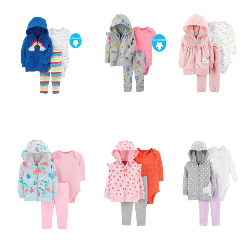 baby clothes long sleeve hoodie jacket+romper+pant boys girls outfits 2020 autumn costume 3pcs unisex newborn clothing set