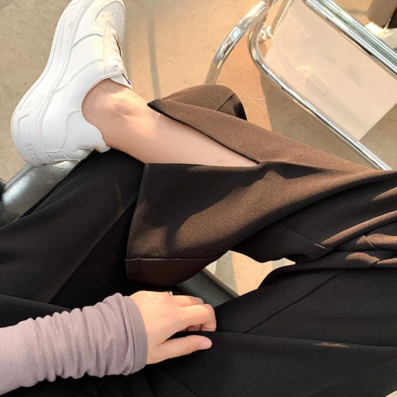 

Split High Waist Women's Straight Long Trousers Wide Leg Solid Slim Suit Pants Female 2021 Fashion Spring Loose Casual Ladies