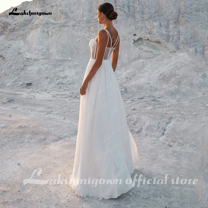 

Lakshmigown Boho A-Line Wedding Dress 2021 Spaghetti Straps Appliques White Ivory Sleeveless Bridal Gowns gelinlik