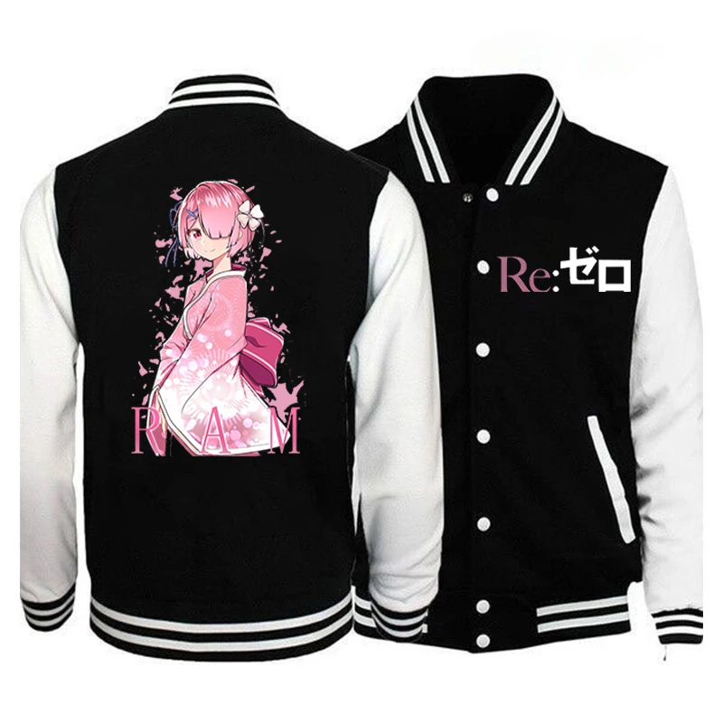 

Re:Zero Ram Anime Teen Fashion Casual Sport Loose Baseball Uniform Jacket Street Hip Hop Jackets for Boys Girls Jackets Women