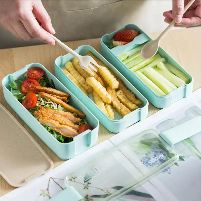 900 мл 3 х слойная коробка Bento экологичный Ланч бокс Пшеничная солома посуда для