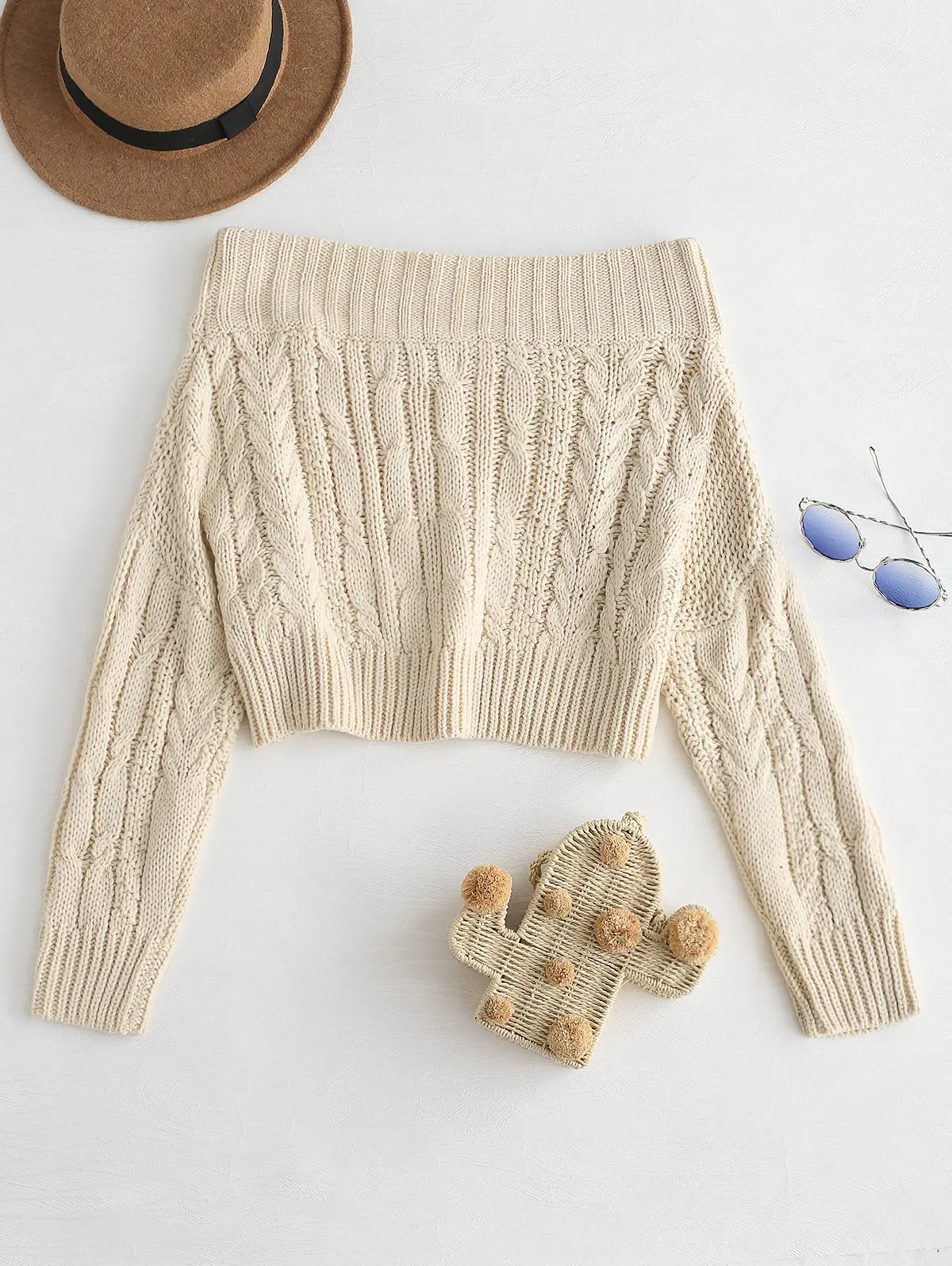 ZAFUL Sweaters Off The Shoulder Chunky Cable Knit Sweater Jumper Knitted Long Sleeve Pullovers Tops Crop Streetwear Fall | Женская