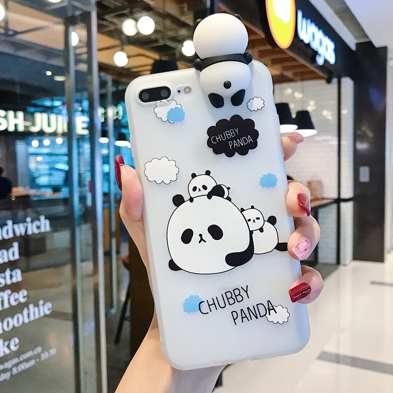 Red 3 Забавный мультяшный чехол для телефона с пандой для iphone X XS чехол для MAX XR для iphone 7 6s 8 plus милый чехол кукла подставка поддержка мягкий чехол s Capa - Цвет: Red 3