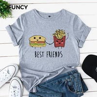 jfuncy burger fries best friends 2020 summer women t shirt funny cartoon printed graphic tees tops woman cotton tshirt