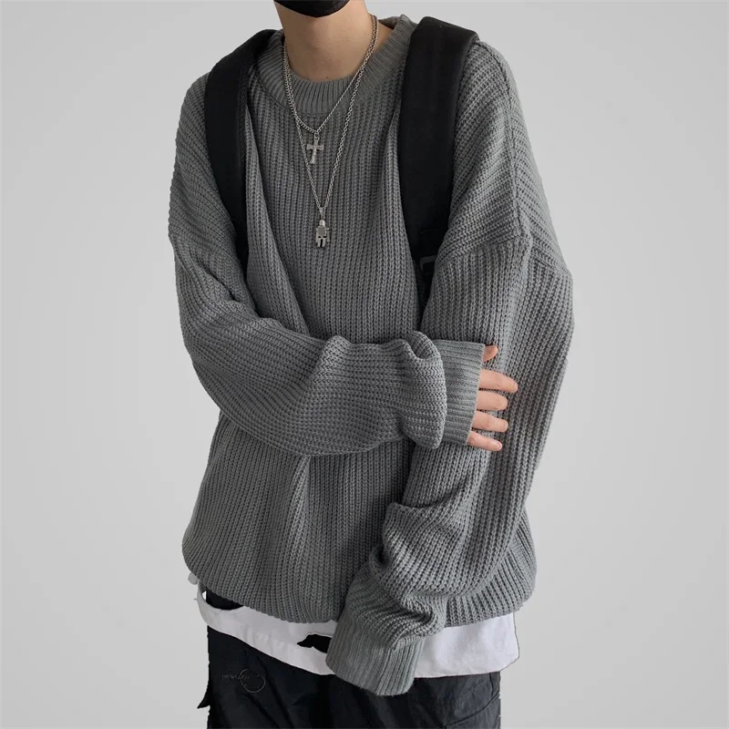 

Oversized O-Neck Sweater Men Casual Autumn Winter Warm Sweater Pullover Male Solid Knitted Male Sweaters