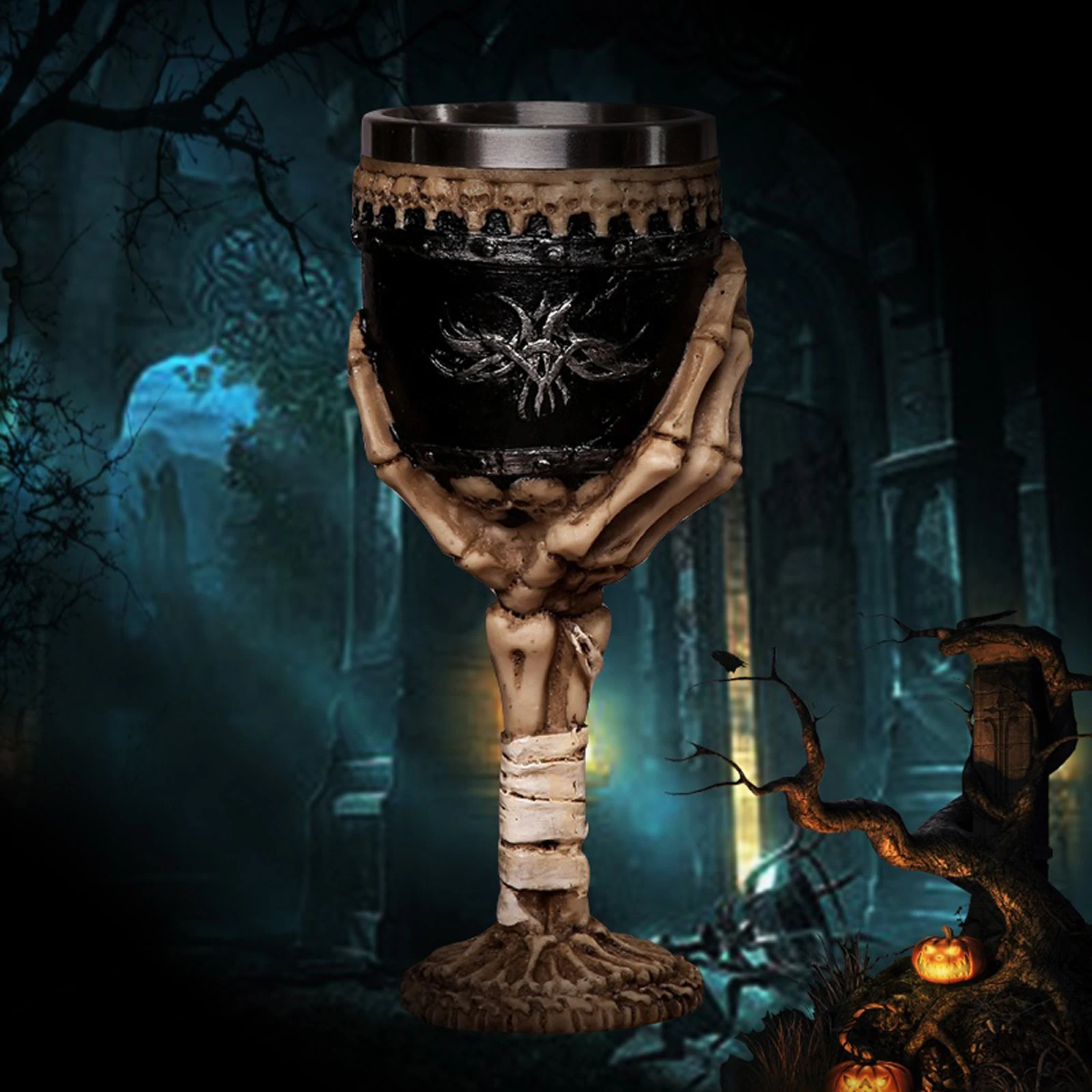 

Halloween Goblet with Skull Shape Resin Stainless Steel Novel Holiday Scary Skeleton Creative Decoration Expensive Cup 2021 New