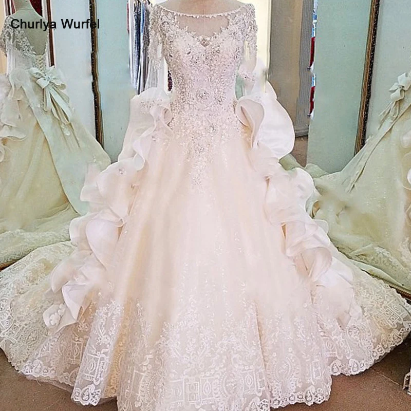LS58979 robe de mariee manche longue корсет сзади украшенный бисером кристалл роскошное бальное