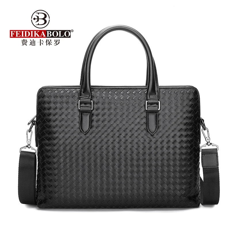 Feidikabolo Microfiber Leather Weave Man Handbag Leather Men's Bag Fashion Man's Briefcase Bag Business Travel Shoulder Bag