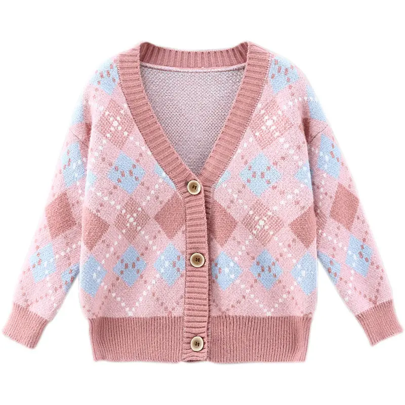 

2020 Girl Baby lattice Sweater Cardigan Coat Girls Kids Jacket Children winter Coats Clothes