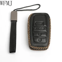 wfmj black leather for 2021 up toyota venza 4 buttons smart remote key fob case cover chain