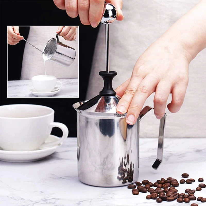 

500Ml Stainless Steel Double Mesh Milk Frother,Milk Frother Jug with Art Pen,for Making Coffee Cappuccino Frothing Milk