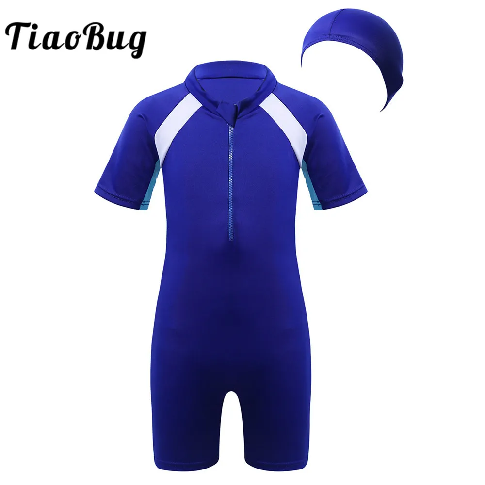 

Детский слитный купальник TiaoBug, купальный костюм унисекс с короткими рукавами для девочек и мальчиков, детский купальный костюм, Рашгард с п...