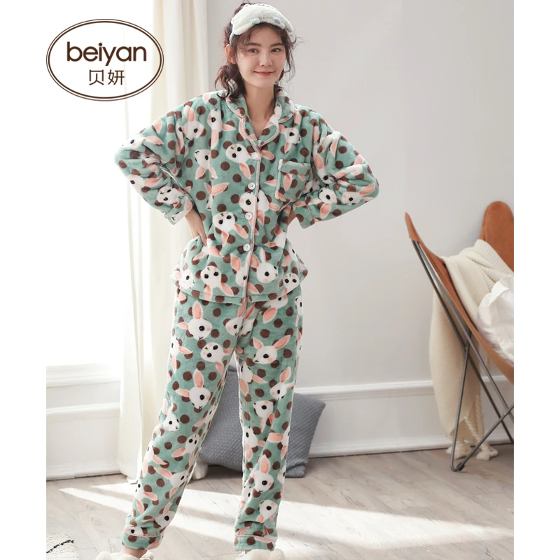 Зимняя Коралловая бархатная женская пижама милый мультяшный женский кардиган