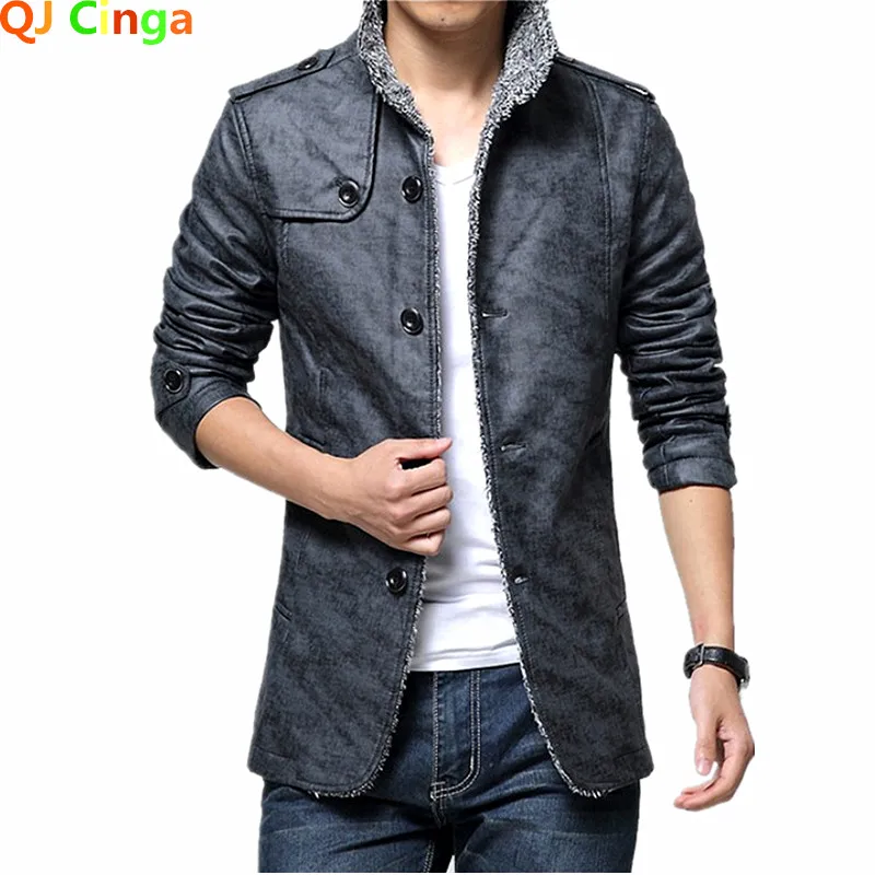 

Плюшевая Толстая кожаная куртка, новинка, Мужская меховая Повседневная кожаная одежда на пуговицах, трендовая Мужская теплая и тонкая инди...