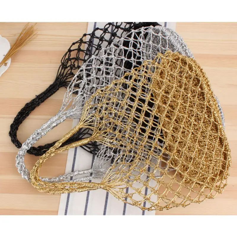 

Повседневная плетеная Сумка-тоут из хлопка и соломы, летняя пляжная сумочка-мешок, Сетчатая Сумка