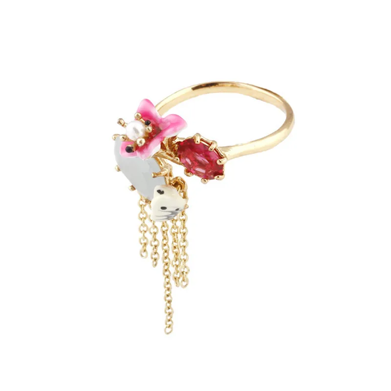 

European and American Fashion Creative New Hand-painted Enamel Glaze Flower Hand Ornaments Tassel Opening Adjustable Ring Female