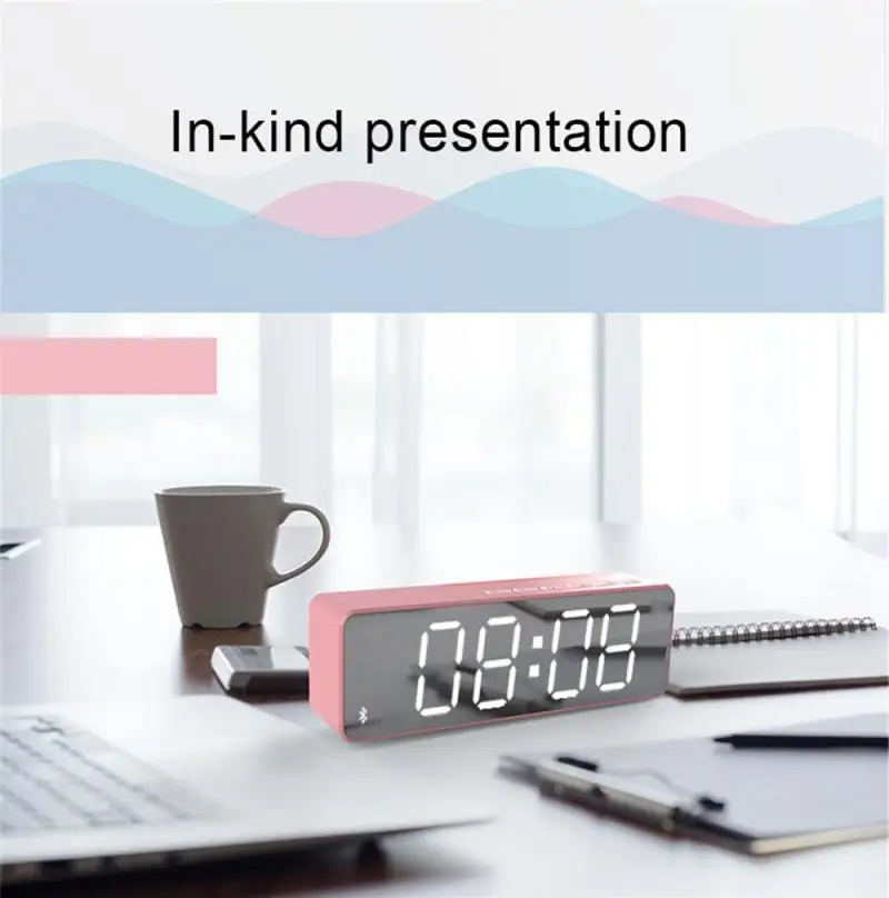 

Mirror Speaker Wireless BT Mini Portable Alarm Clock Micro USB 1200mAh TF Card Temperature Portable Display Music Box