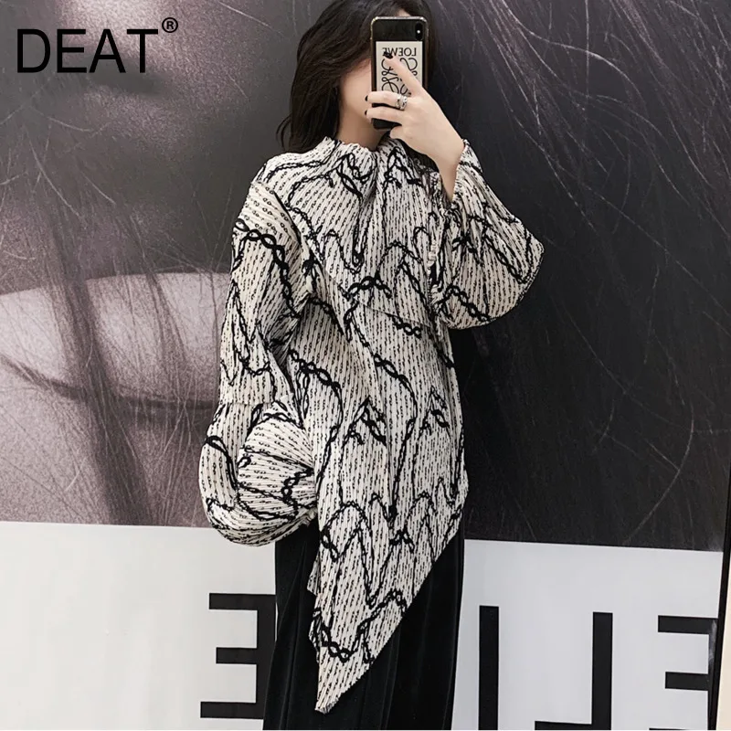 DEAT цветочный плиссированный фонарь с длинным рукавом стоячий воротник