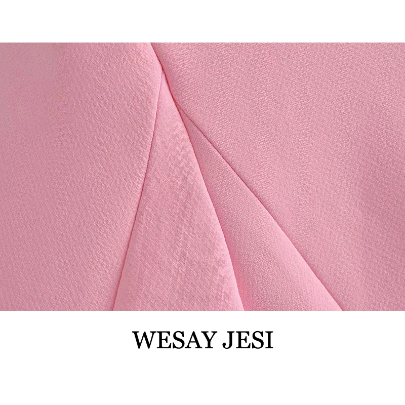 

WESAY JESI Women's Clothing Za 2021 Vintage Blazer Button-Up Fashion Pocket Coat Short Sleeve Notched Jacket Female Office Lady