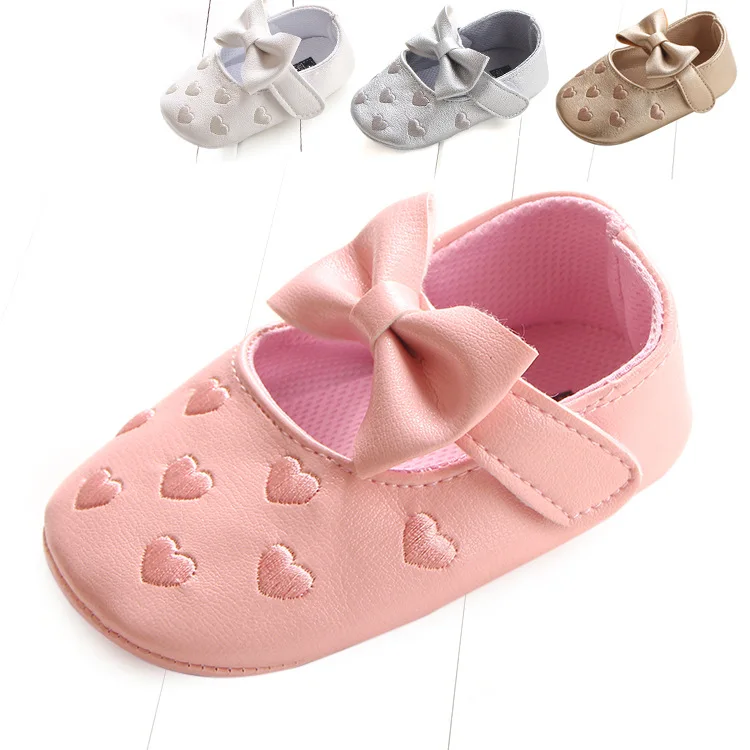 

newborn toddler shoes Peach heart bow pink red new born baby girl shoes