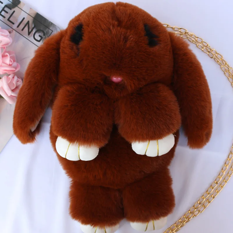 Милые меховые сумки с помпонами Пушистый Плюшевый Рюкзак из меха кролика заячьи