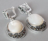 handmade ladys 925 silver white sea shell marcasit earrings 112