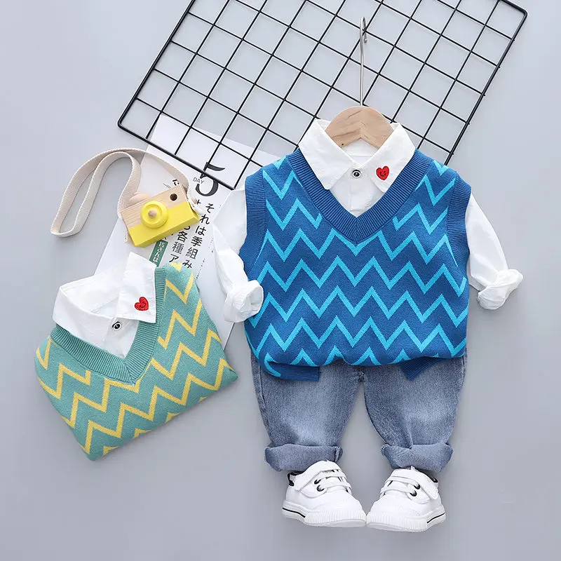 3 шт. хлопковый костюм для мальчиков и девочек кофта футболка джинсы | Детская