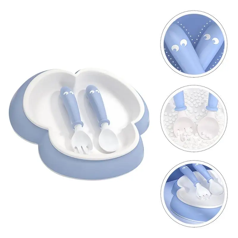 

1 Set Of Kids Tableware Clover Feeding Bowl Cartoon Plate With Fork Spoon