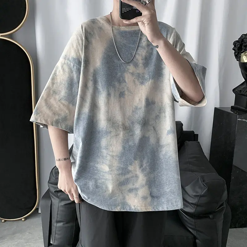 

Summer Tie-dye T Shirt Men's Fashion Printing Casual T-shirt Men Streetwear Korean Loose Short-sleeved Tshirt Mens Tops M-2XL