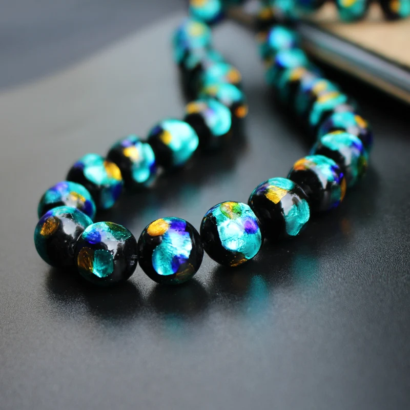 10 шт. 12 мм лэмпворк стеклянные Бусины Бирюзовая синяя фольга с синими оранжевыми