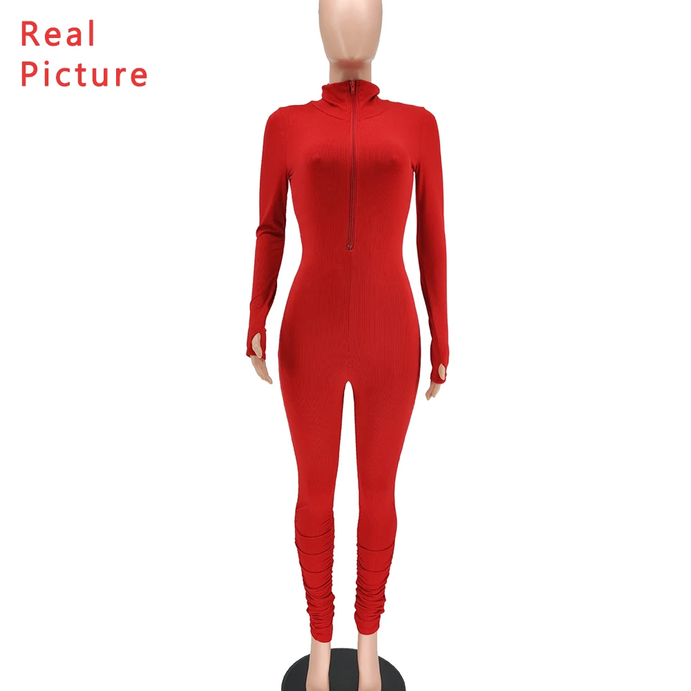 

Fashion Jumpsuit Women Zipper Turtleneck One Piece Jumpsuit Long Sleeve Bodycon Solid Color Tracksuits