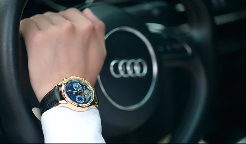 Швейцарские Бингер мужские часы люксовый бренд Tourbillon сапфир светящиеся несколько функций механические наручные часы B8602-7