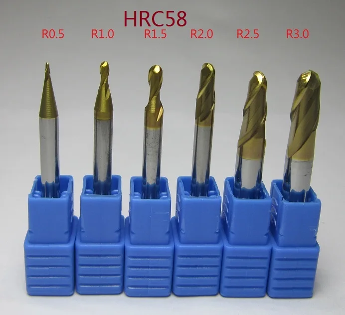 CAB2-R0.5-R3.0-58 6 шт. радиус 0,5 1,0 1,5 2,0 2,5 3,0 мм Карбид вольфрама сферическая Концевая фреза Набор L = 50 мм фрезерные Фрезы с ЧПУ Металлообработка отделка - Длина режущей кромки: CAB2-R0.5-R3.0-58