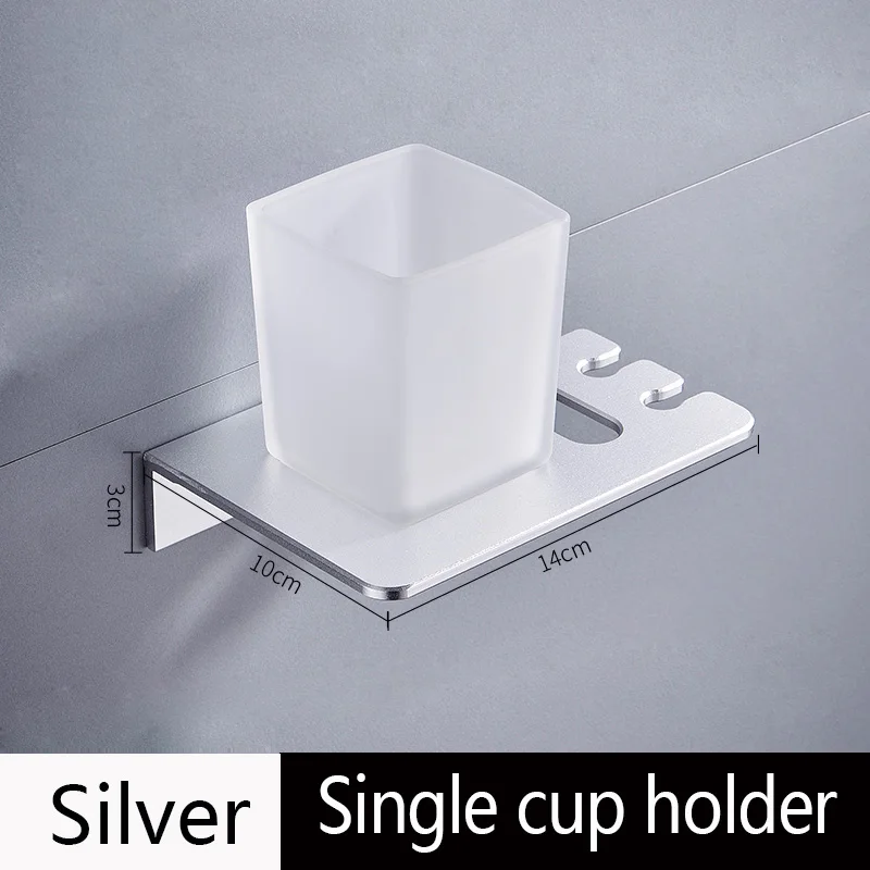 silver single cup Серебряный двойной держатель зубной щетки с каппа алюминиевый черный стакан и держатель чашки настенный продукт для ванной зубная паста стойка - Цвет: silver single cup