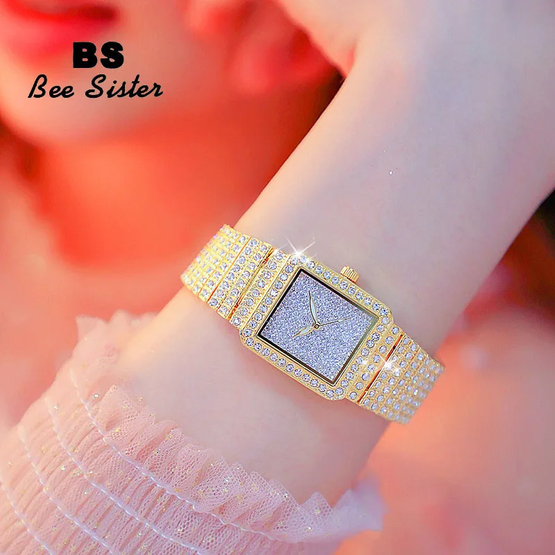 

Часы наручные женские кварцевые, брендовые модные золотистые, с квадратным циферблатом, для девушек