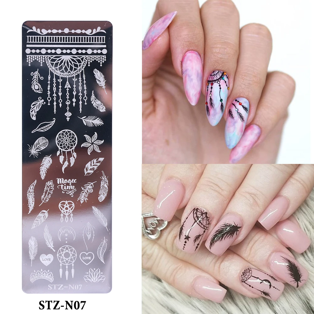 

2021Nail Stamping Plates Kit Leaf Dandelion Snowflakes Nail Stencils Silicone Stamper Sponge Brush Nail Art Design