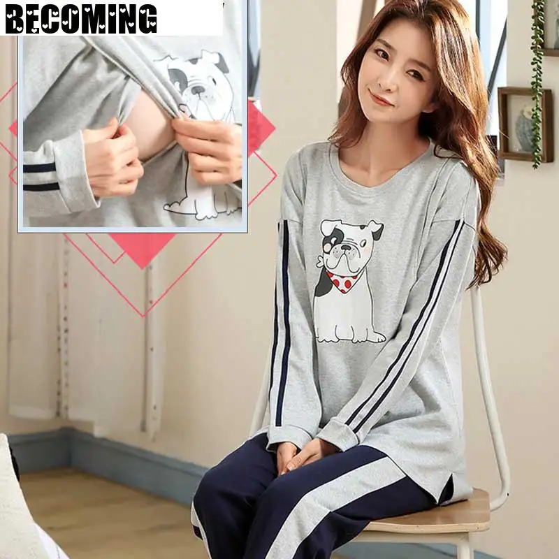 Хлопковая Спортивная одежда для беременных больших размеров сна Осенняя Пижама