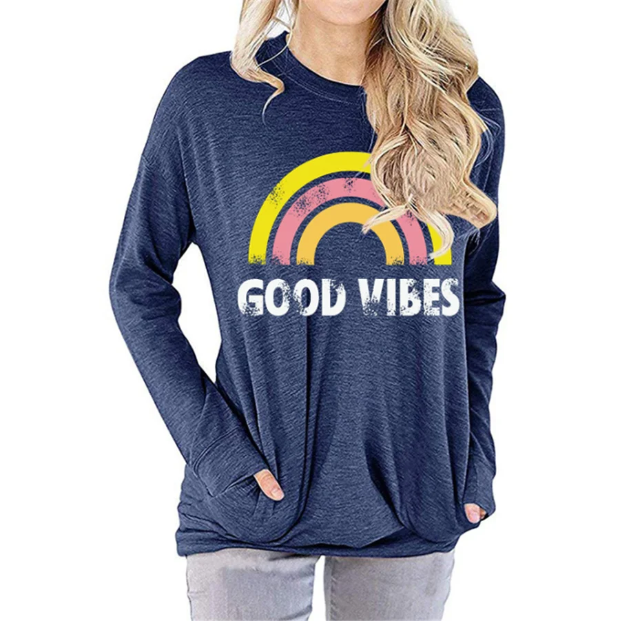 

2020 hot style women's rainbow hoodie is the best-selling alphabet print women's loose round neck and long sleeve