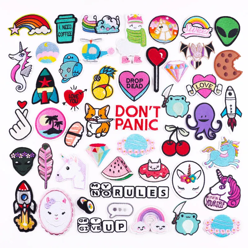 Мультяшный корги Вышивка Патчи животные Единорог Кот патчи для одежды