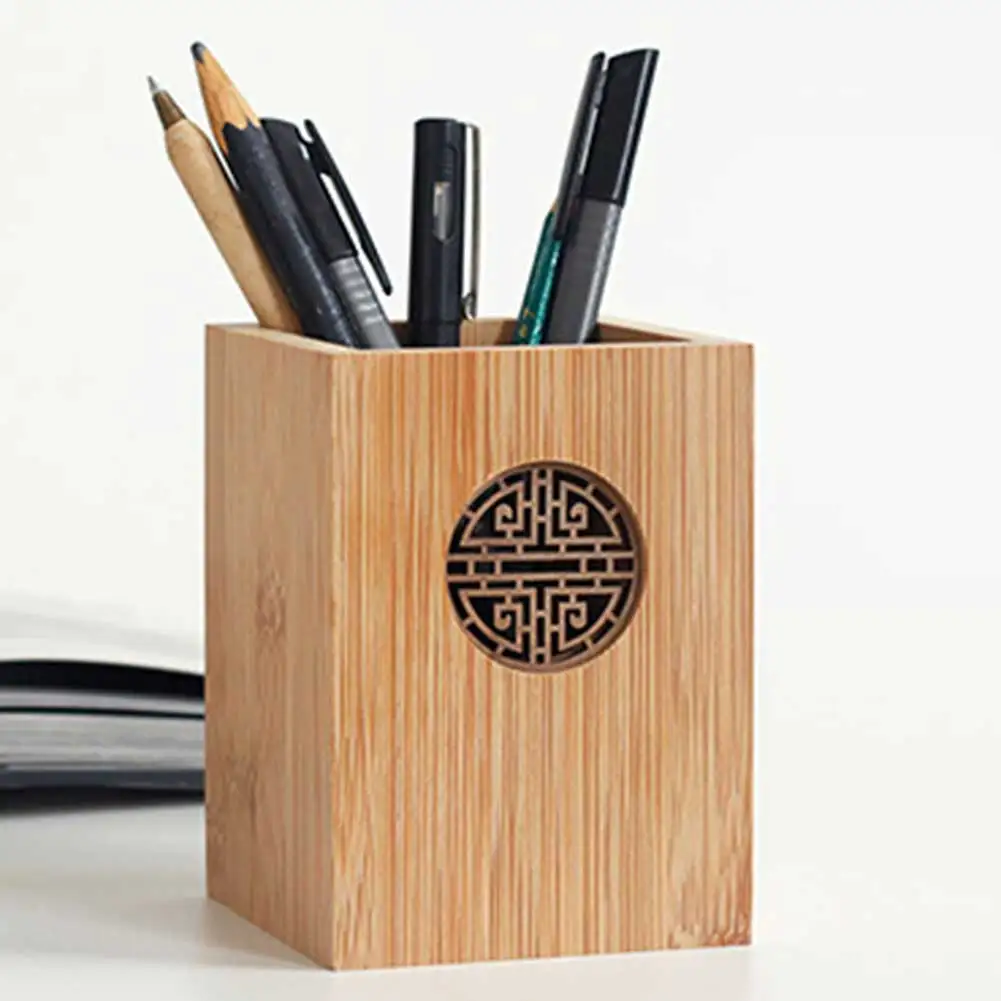 

Wooden Pencil Holder Hollow Carved Pen Cup Desktop Storage Organizer Makeup Brush Holder for Office Home Desk Accessories