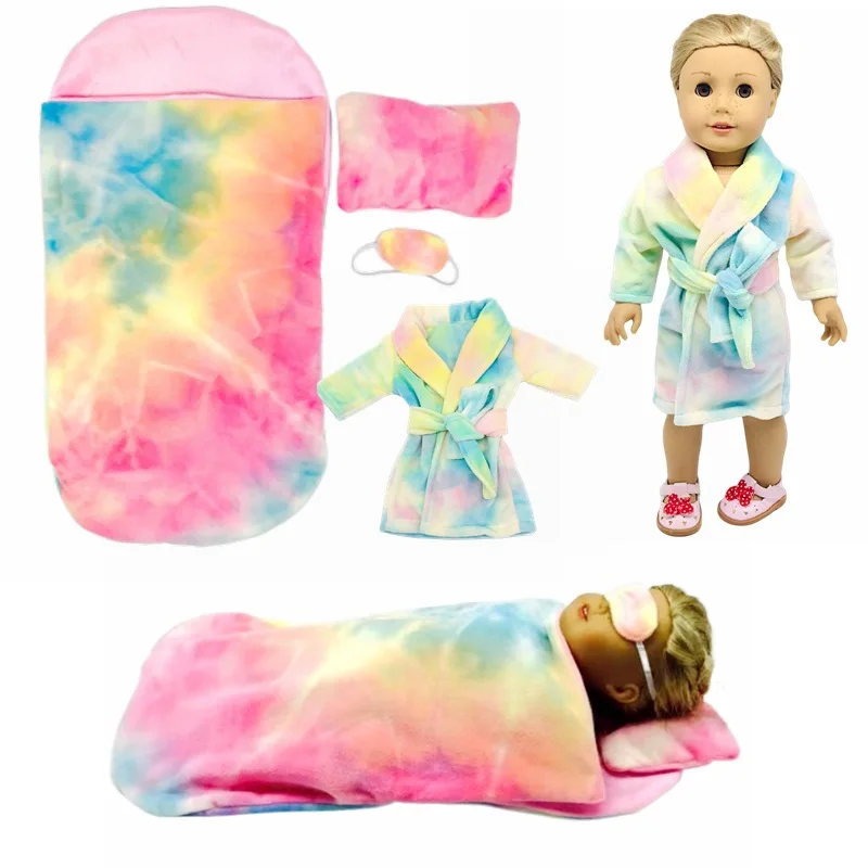 

Новинка 2021 г., Одежда для кукол, пижамы, спальные мешки, подушки, маски для глаз, 4 комплекта, Одежда для кукол 18 дюймов 43 см