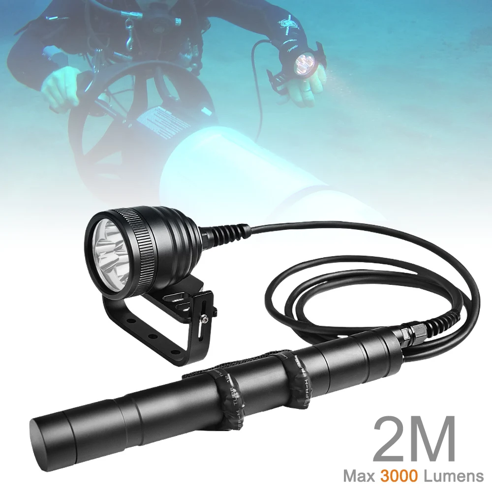 SecurityIng Diving Flashlight 3000LM Underwater 150m XM-L2 LED Torch 2 M Line Length for Professional Photographic Supple