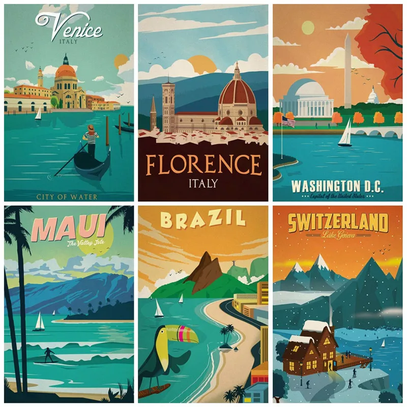 Нью-Йорк Голландия Амстердам Лондон холст картина ретро Европа Америка