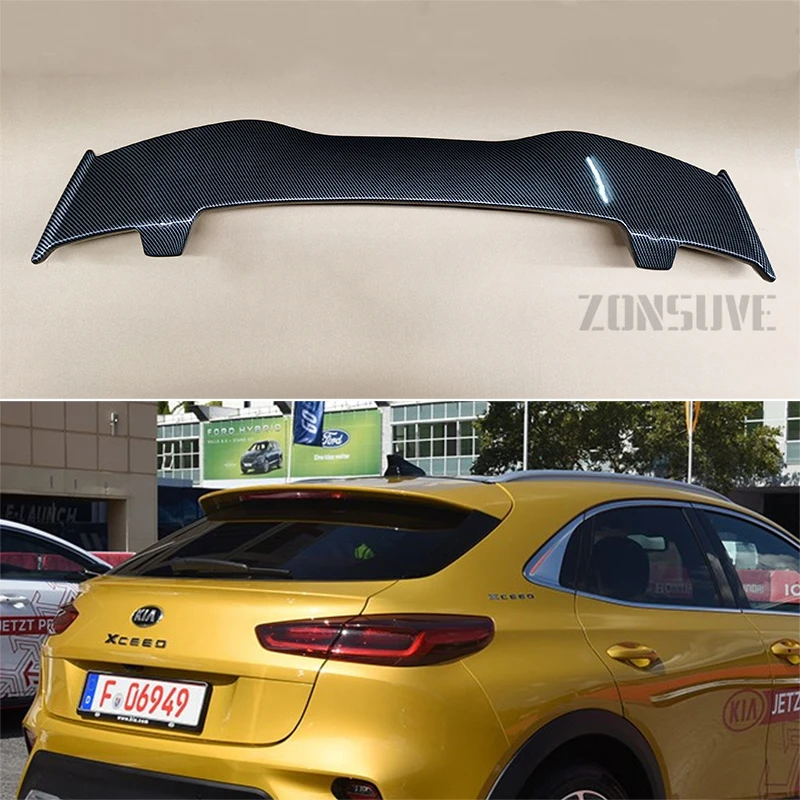 

Use For KIA XCeed 2019 Spoiler ABS Plastic Carbon Fiber Look Hatchback Roof Rear Wing Body Kit Accessories