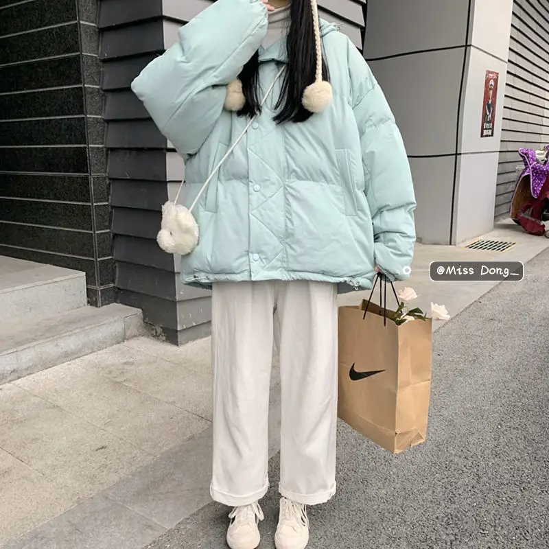 

Short Style Parkas Women Solid Candy-color Loose Korean Sweet Style Kawaii Female Winter Warm Stylish Simple Retro Streetwear