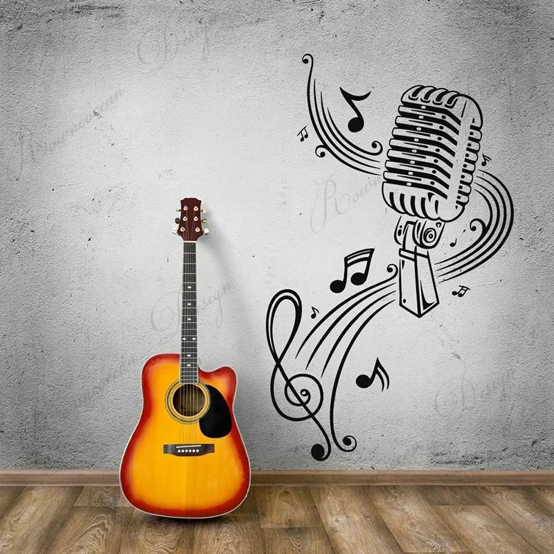 Microphone Music Karaoke Wall Sticker Vinyl Home Decoration Room Removable Murals Wallpaper Art Decals Interior 4169|Наклейки на