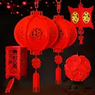 Китайские Новогодние украшения, 3D флокированные маленькие красные фонари фу, Весенний фестиваль, подвесное украшение, украшение в горшке растений