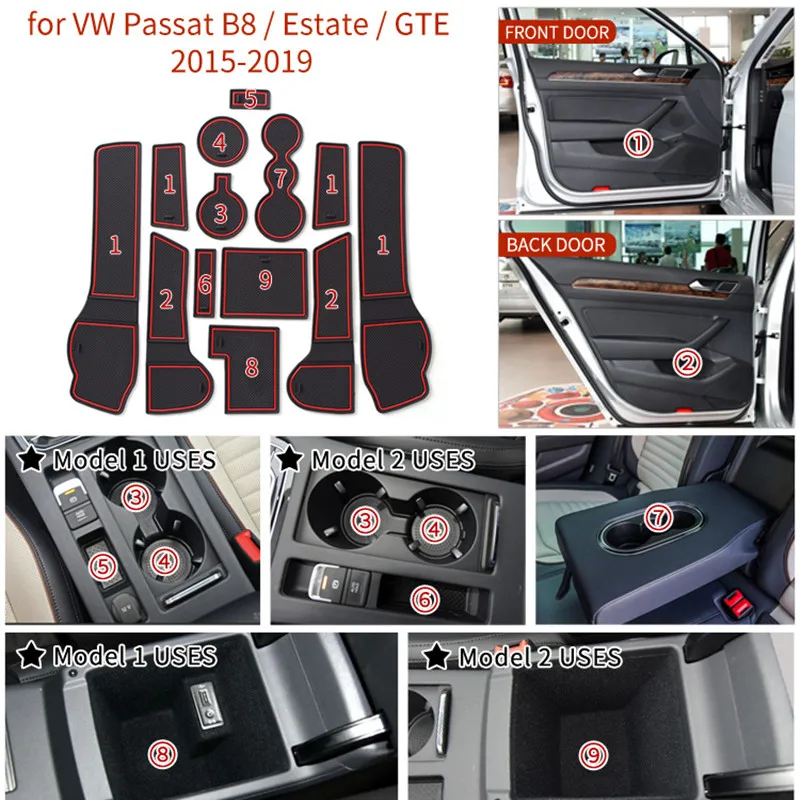 

For VW Passat B8 2015 -2019 Volkswagen 3D Rubber Mat Lnterior Anti Slip Mat Door Slot Pad Cup Cushion Groove Mat Car Accessories
