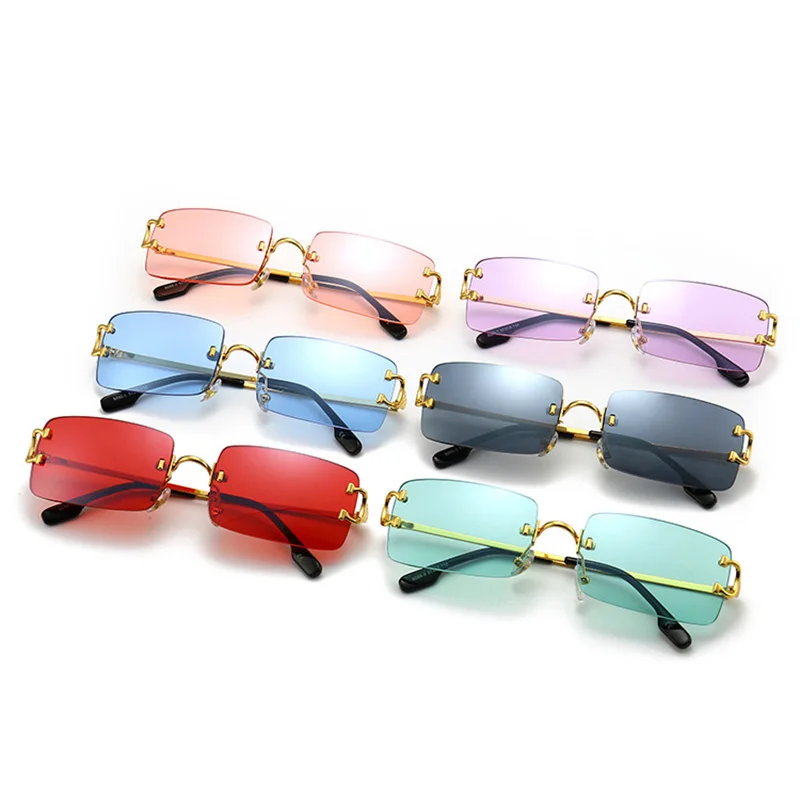

Rimless Rectangular Sunglasses Women Brand Designer Metal Fashion Square Glasses For Women Gradient Lens Frameless Eyewear ss006